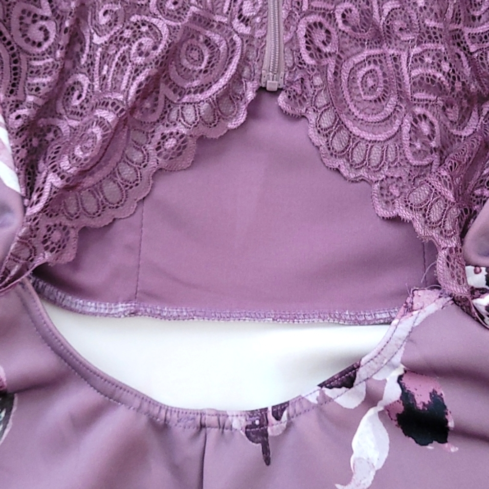 Dry Goods Purple Floral Mini Dress with Lace Back and Open Back - Spring, Summer - Picture 11 of 15